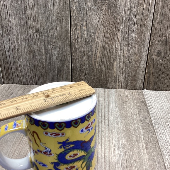 Asian Themed DRAGON Ceramic Tea Cup Diffuser 3-Piece. Cup, Lid, and Strainer - Picture 13 of 16